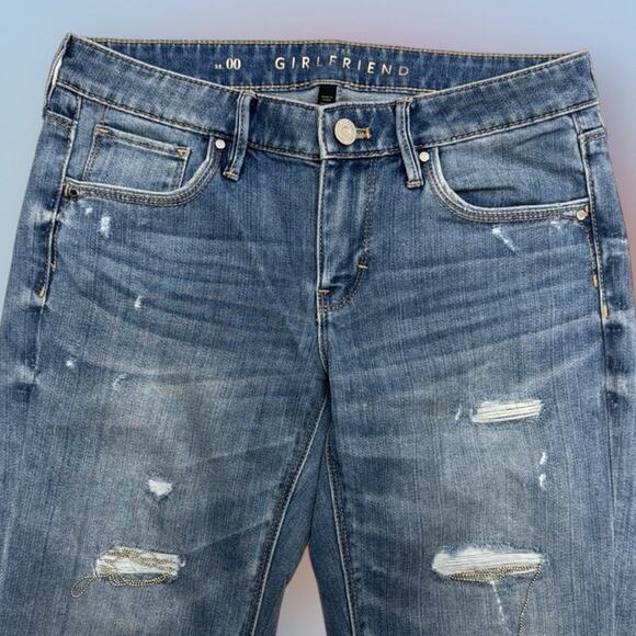 WHBM Women’s 00 Girlfriend Distressed Blue Jeans - Picture 1 of 5